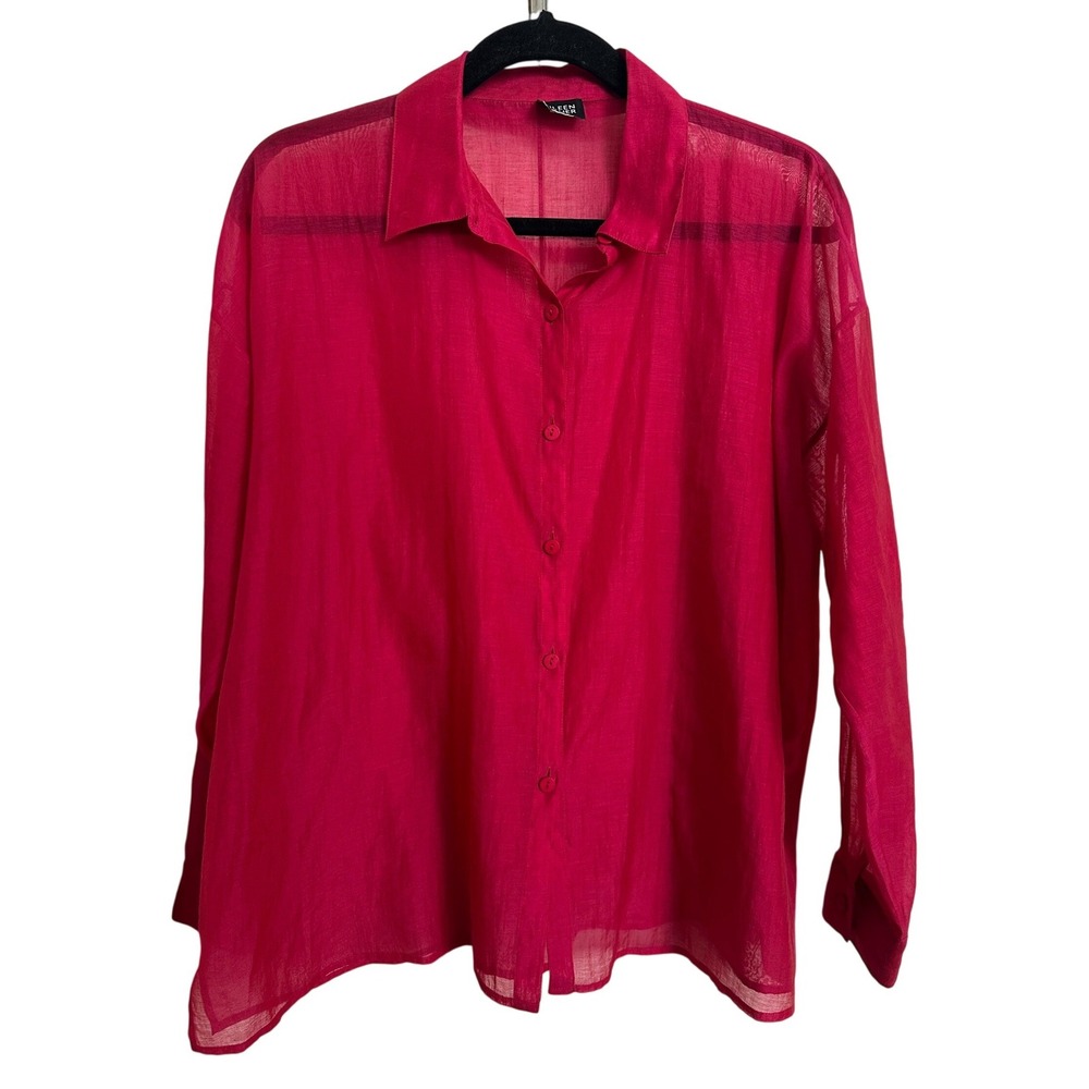 Eileen Fisher 100% Silk‎ Sheer Button Down Blouse Dark Luxe M L
